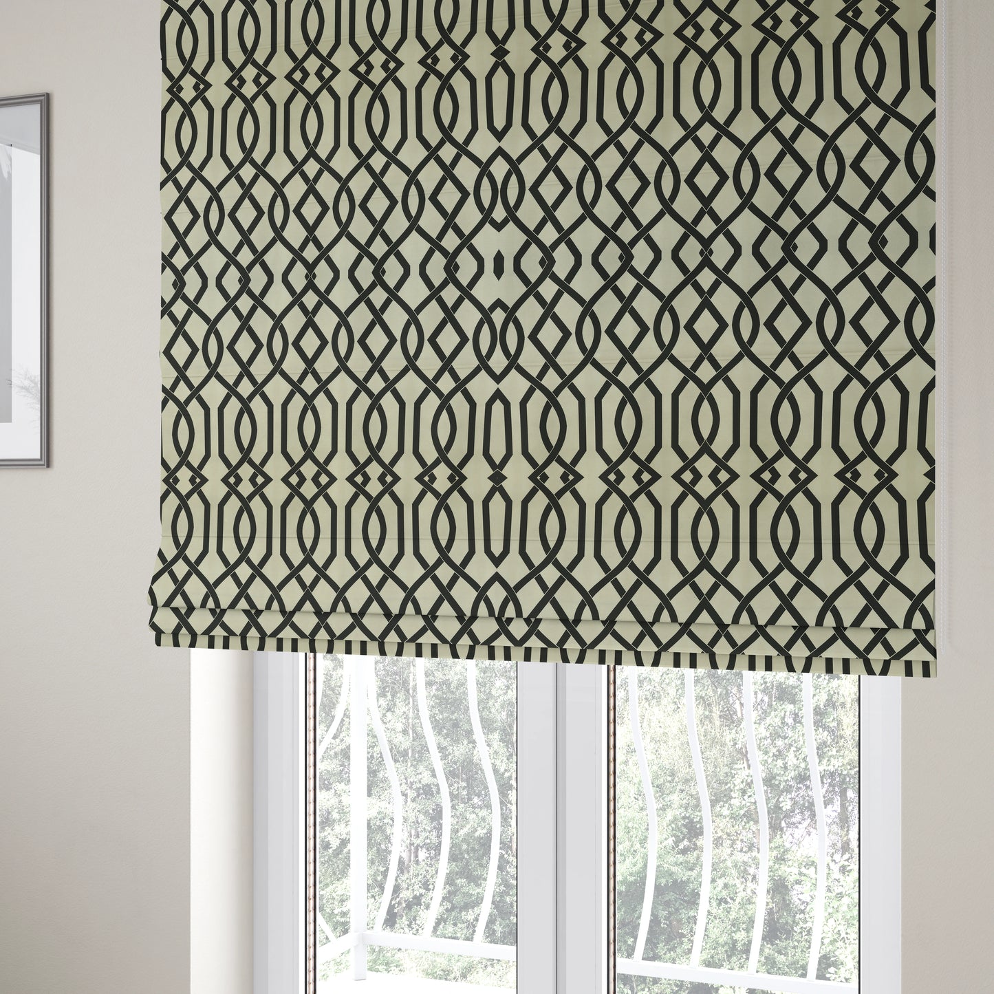 Serengeti Black White Reversible Trellis Pattern Furnishing Chenille Upholstery Fabric CTR-1068 - Roman Blinds