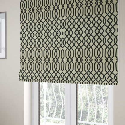 Serengeti Black White Reversible Trellis Pattern Furnishing Chenille Upholstery Fabric CTR-1068 - Roman Blinds