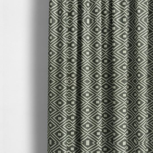 Jehan Star Kilim Pattern In Grey Colour Furnishing Upholstery Fabric CTR-1074 - Made To Measure Curtains