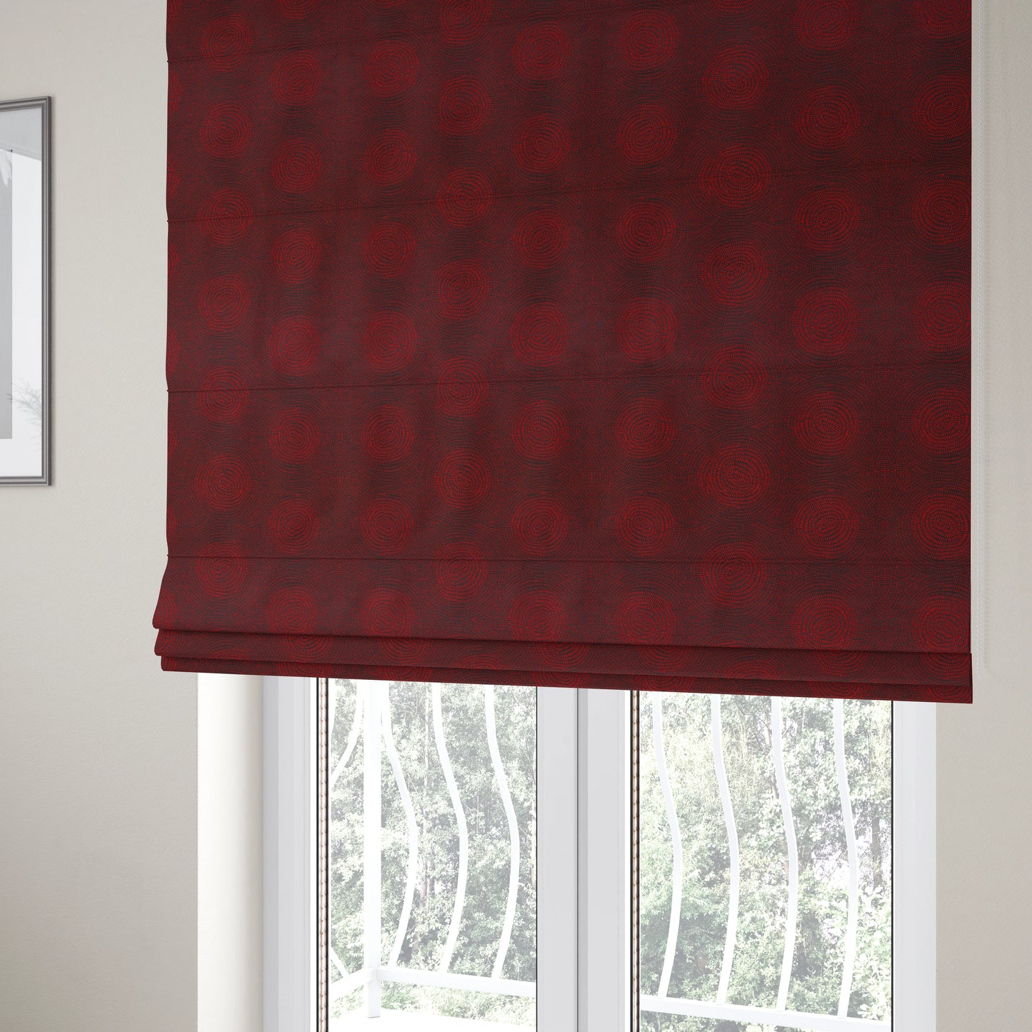 Fenton Circular Pattern In Red Colour Furnishing Upholstery Fabric CTR-1085 - Roman Blinds