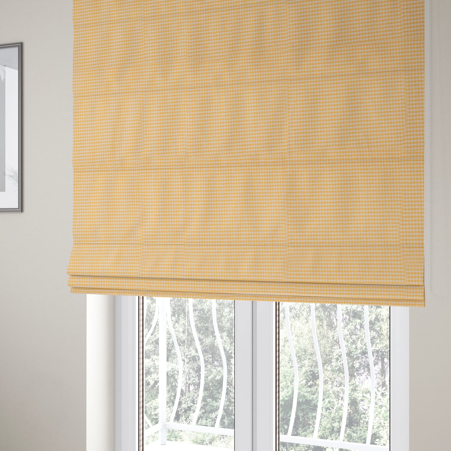 Bainbridge Woven Hounds Dogs Tooth Pattern In Yellow White Colour Upholstery Fabric CTR-11 - Roman Blinds