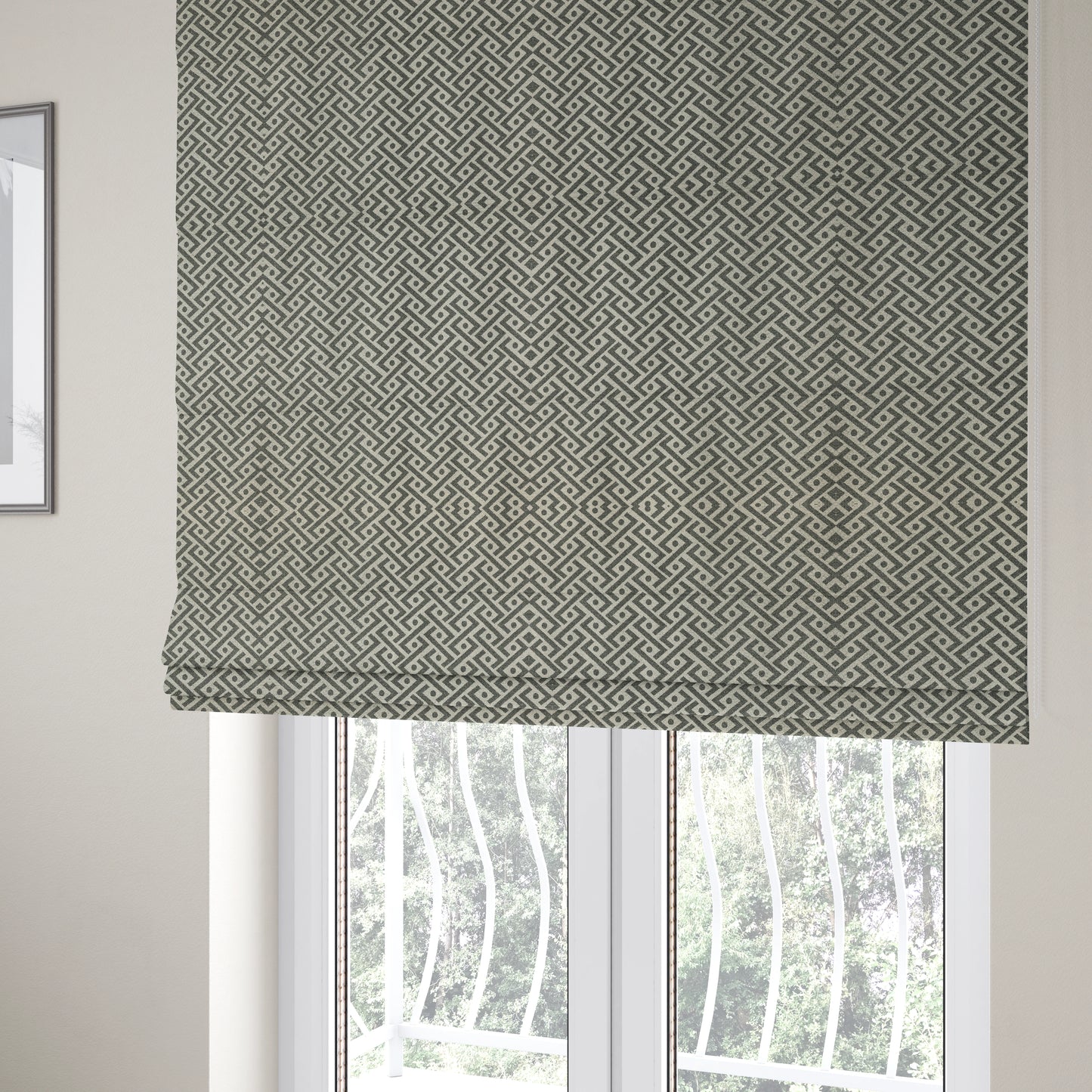 Elemental Collection Geometric Chevron Pattern Soft Wool Textured Grey White Colour Upholstery Fabric CTR-111 - Roman Blinds