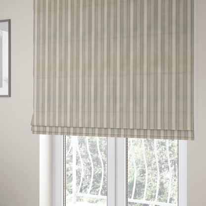 Bangalore Striped Pattern Chenille Material In White Silver Colour Upholstery Fabric CTR-1111 - Roman Blinds