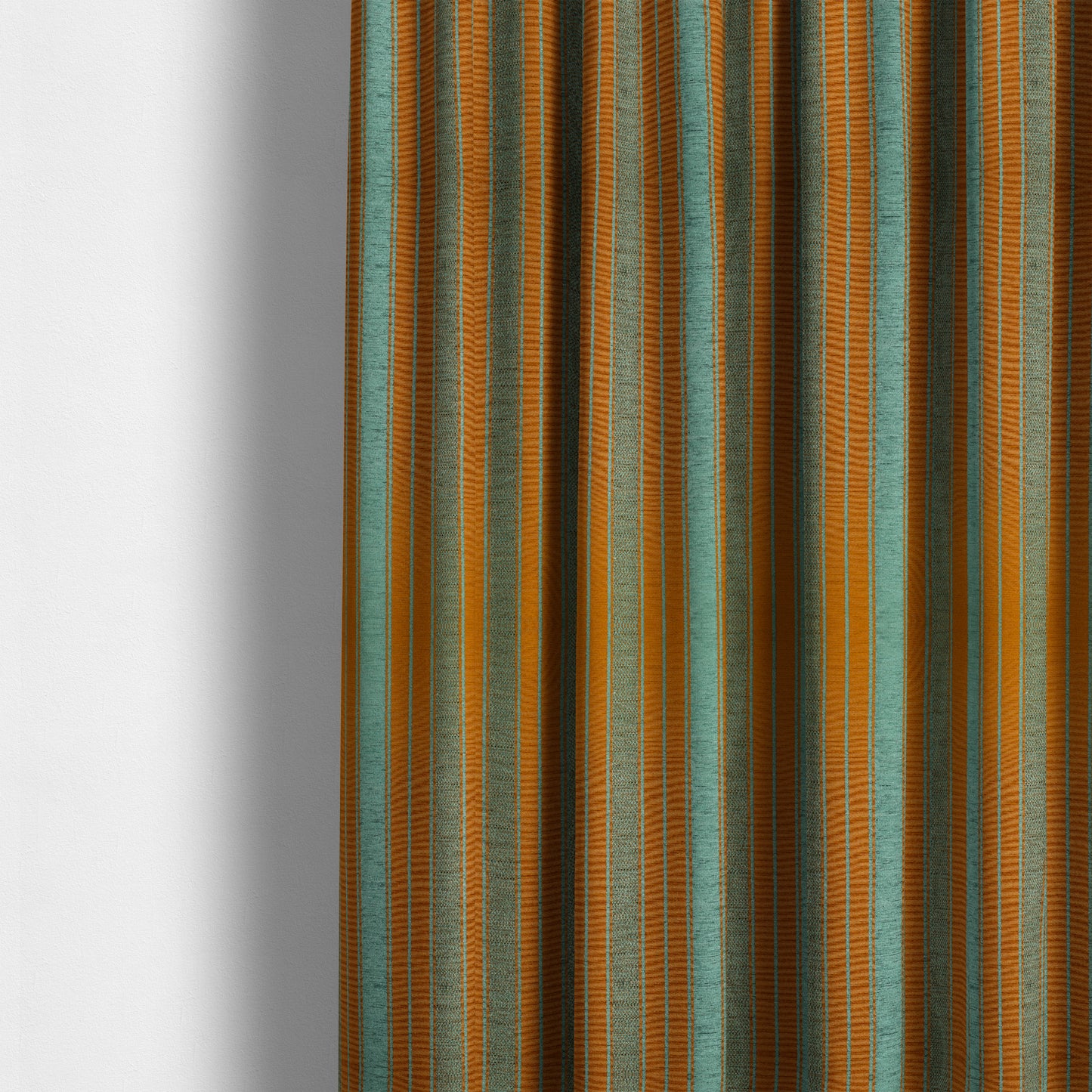 Bangalore Striped Pattern Chenille Material In Blue Teal Orange Colour Upholstery Fabric CTR-1114 - Made To Measure Curtains