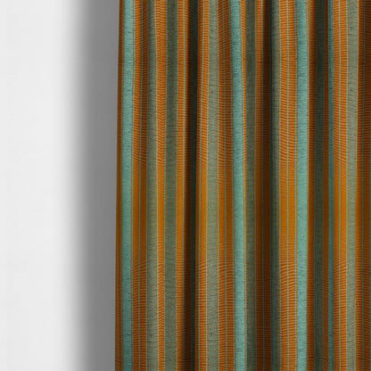 Bangalore Striped Pattern Chenille Material In Blue Teal Orange Colour Upholstery Fabric CTR-1114 - Made To Measure Curtains