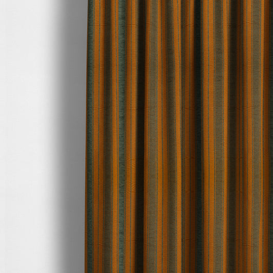 Bangalore Striped Pattern Chenille Material In Grey Orange Colour Upholstery Fabric CTR-1117 - Made To Measure Curtains