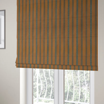 Bangalore Striped Pattern Chenille Material In Grey Orange Colour Upholstery Fabric CTR-1117 - Roman Blinds