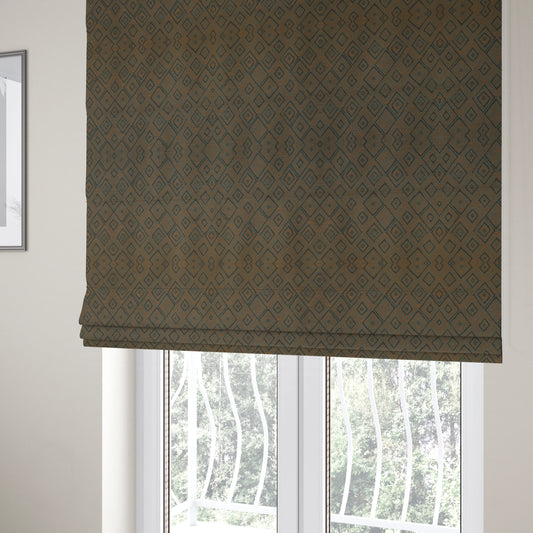 Manali Geometric Pattern Chenille Material In Grey Orange Colour Upholstery Fabric CTR-1118 - Roman Blinds