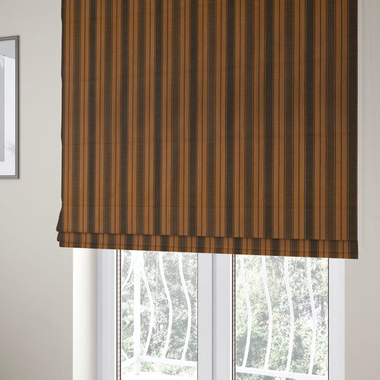 Bangalore Striped Pattern Chenille Material In Brown Orange Colour Upholstery Fabric CTR-1120 - Roman Blinds