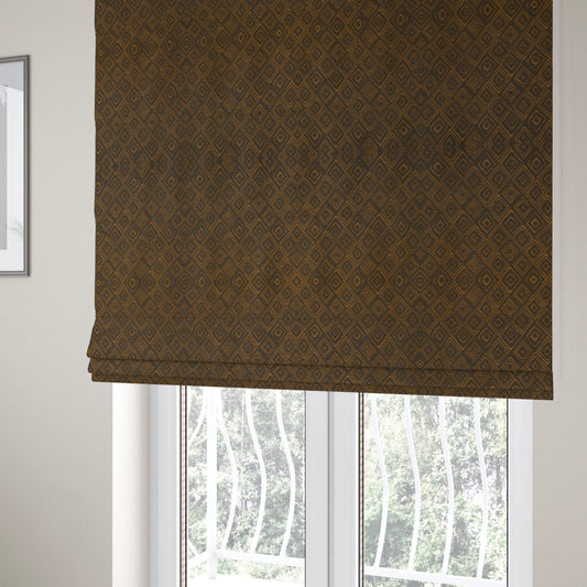 Manali Geometric Pattern Chenille Material In Brown Colour Upholstery Fabric CTR-1121 - Roman Blinds