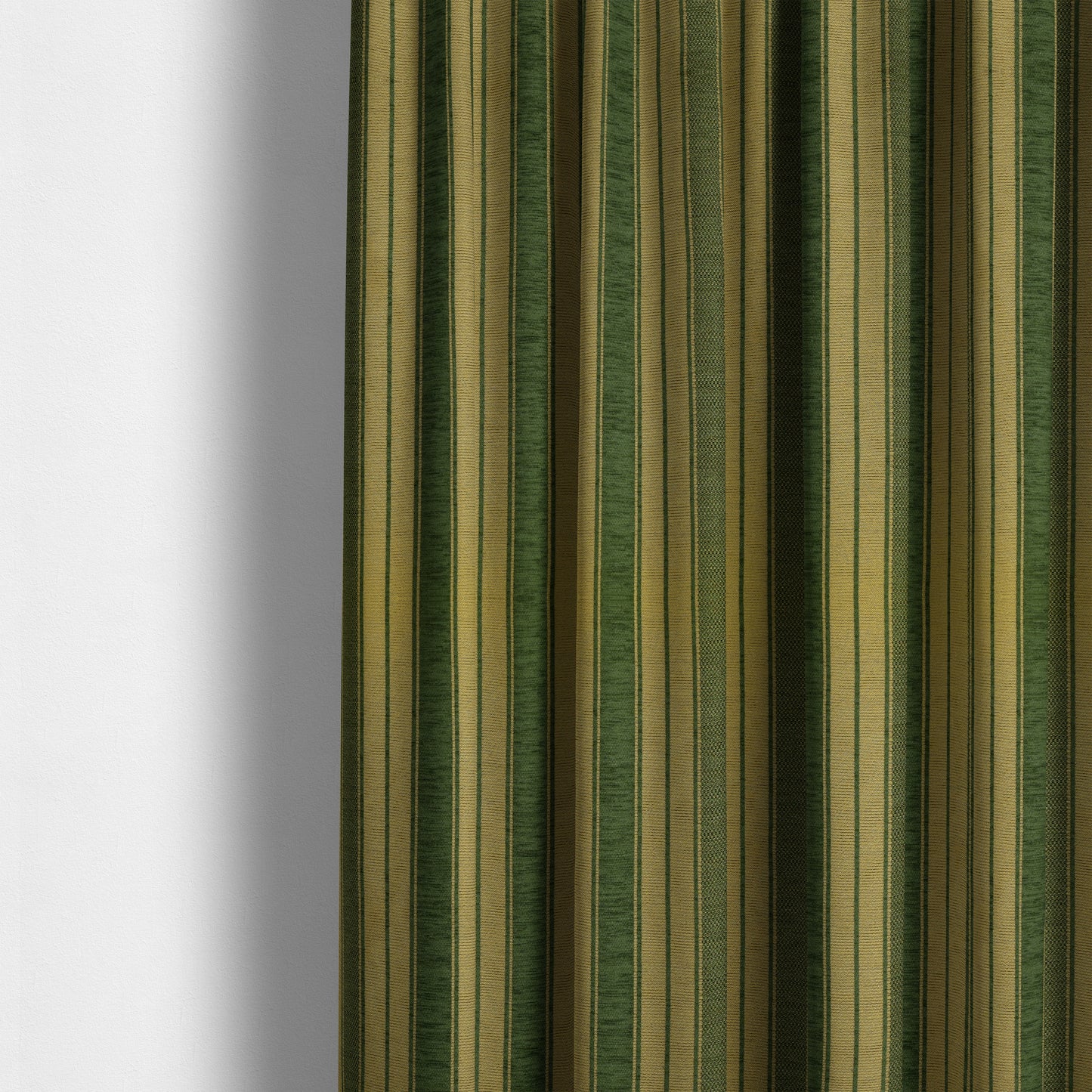 Bangalore Striped Pattern Chenille Material In Green Gold Colour Upholstery Fabric CTR-1123 - Made To Measure Curtains