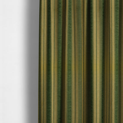 Bangalore Striped Pattern Chenille Material In Green Gold Colour Upholstery Fabric CTR-1123 - Made To Measure Curtains