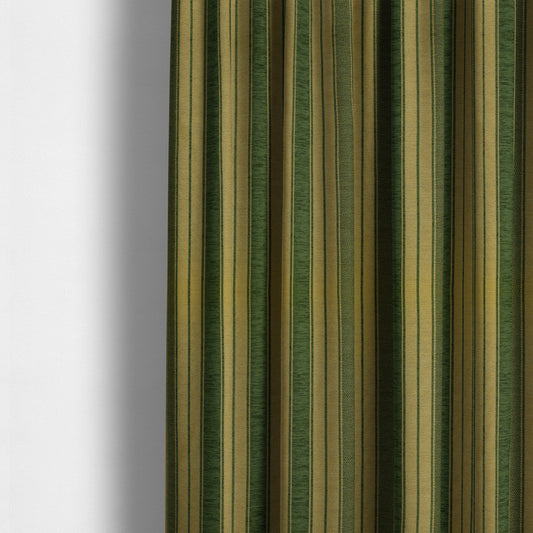 Bangalore Striped Pattern Chenille Material In Green Gold Colour Upholstery Fabric CTR-1123 - Made To Measure Curtains