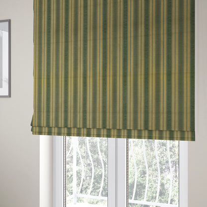 Bangalore Striped Pattern Chenille Material In Green Gold Colour Upholstery Fabric CTR-1123 - Roman Blinds