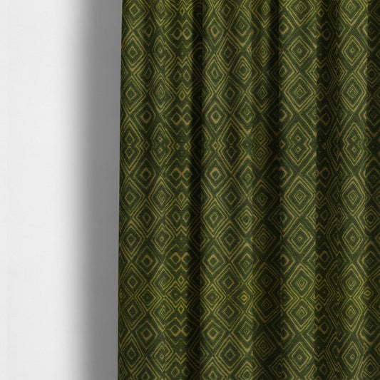 Manali Geometric Pattern Chenille Material In Green Gold Colour Upholstery Fabric CTR-1124 - Made To Measure Curtains