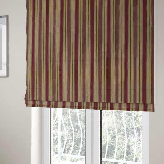 Bangalore Striped Pattern Chenille Material In Purple Gold Colour Upholstery Fabric CTR-1126 - Roman Blinds