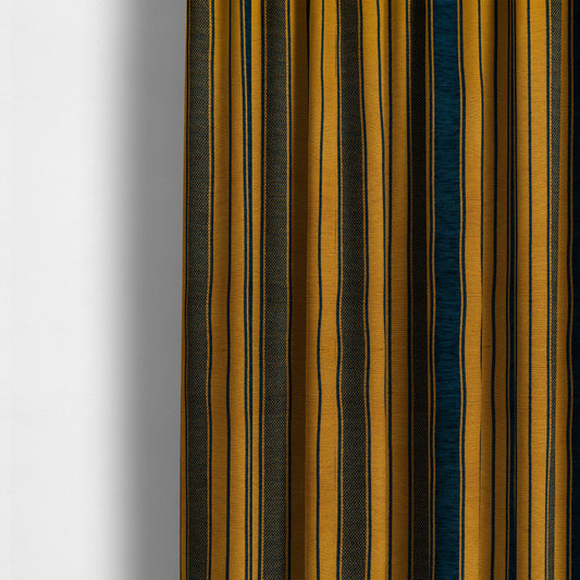 Bangalore Striped Pattern Chenille Material In Blue Orange Colour Upholstery Fabric CTR-1129 - Made To Measure Curtains