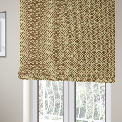 Java Printed Velvet Fabric Geometric Greek Key Inspired Pattern In Brown Colour Upholstery Fabric CTR-1134 - Roman Blinds