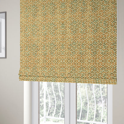 Java Printed Velvet Fabric Geometric Greek Key Inspired Pattern In Yellow Colour Upholstery Fabric CTR-1135 - Roman Blinds