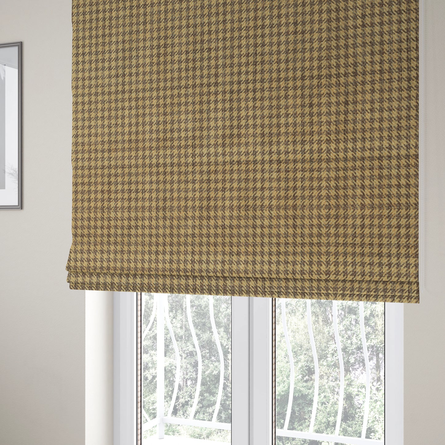 Berwick Houndstooth Pattern Jacquard Flat Weave Yellow Colour Upholstery Furnishing Fabric CTR-1139 - Roman Blinds