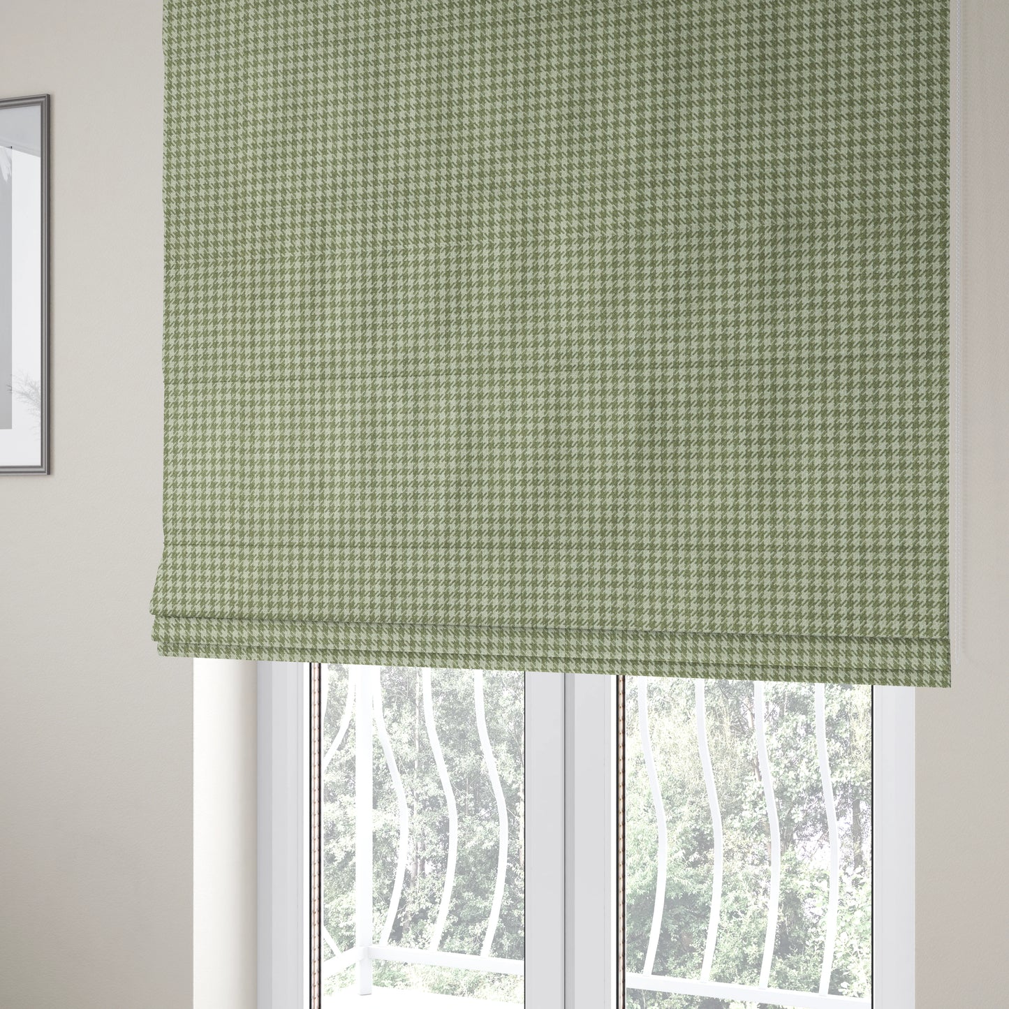 Berwick Houndstooth Pattern Jacquard Flat Weave Green Colour Upholstery Furnishing Fabric CTR-1140 - Roman Blinds