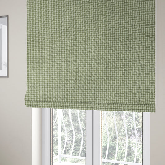 Berwick Houndstooth Pattern Jacquard Flat Weave Green Colour Upholstery Furnishing Fabric CTR-1140 - Roman Blinds