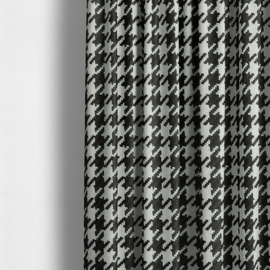 Berwick Houndstooth Pattern Jacquard Flat Weave Black Colour Upholstery Furnishing Fabric CTR-1142 - Made To Measure Curtains