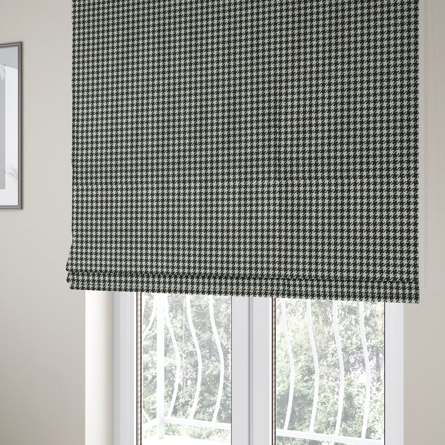 Berwick Houndstooth Pattern Jacquard Flat Weave Black Colour Upholstery Furnishing Fabric CTR-1142 - Roman Blinds