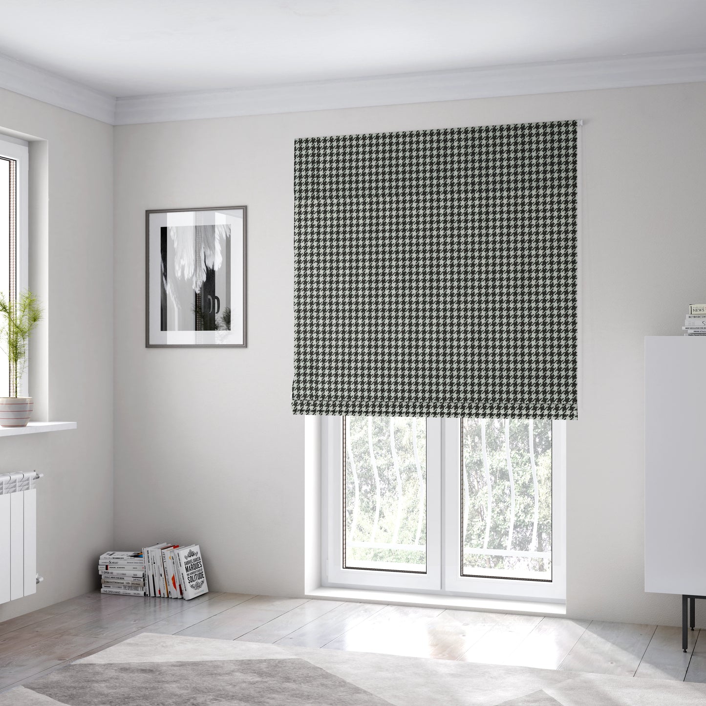 Berwick Houndstooth Pattern Jacquard Flat Weave Black Colour Upholstery Furnishing Fabric CTR-1142 - Roman Blinds