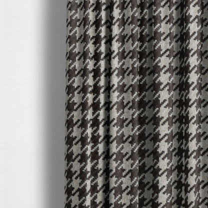 Berwick Houndstooth Pattern Jacquard Flat Weave Brown Colour Upholstery Furnishing Fabric CTR-1143 - Made To Measure Curtains