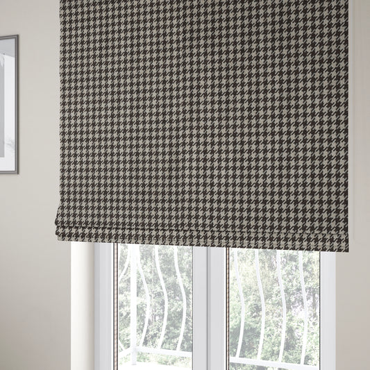 Berwick Houndstooth Pattern Jacquard Flat Weave Brown Colour Upholstery Furnishing Fabric CTR-1143 - Roman Blinds