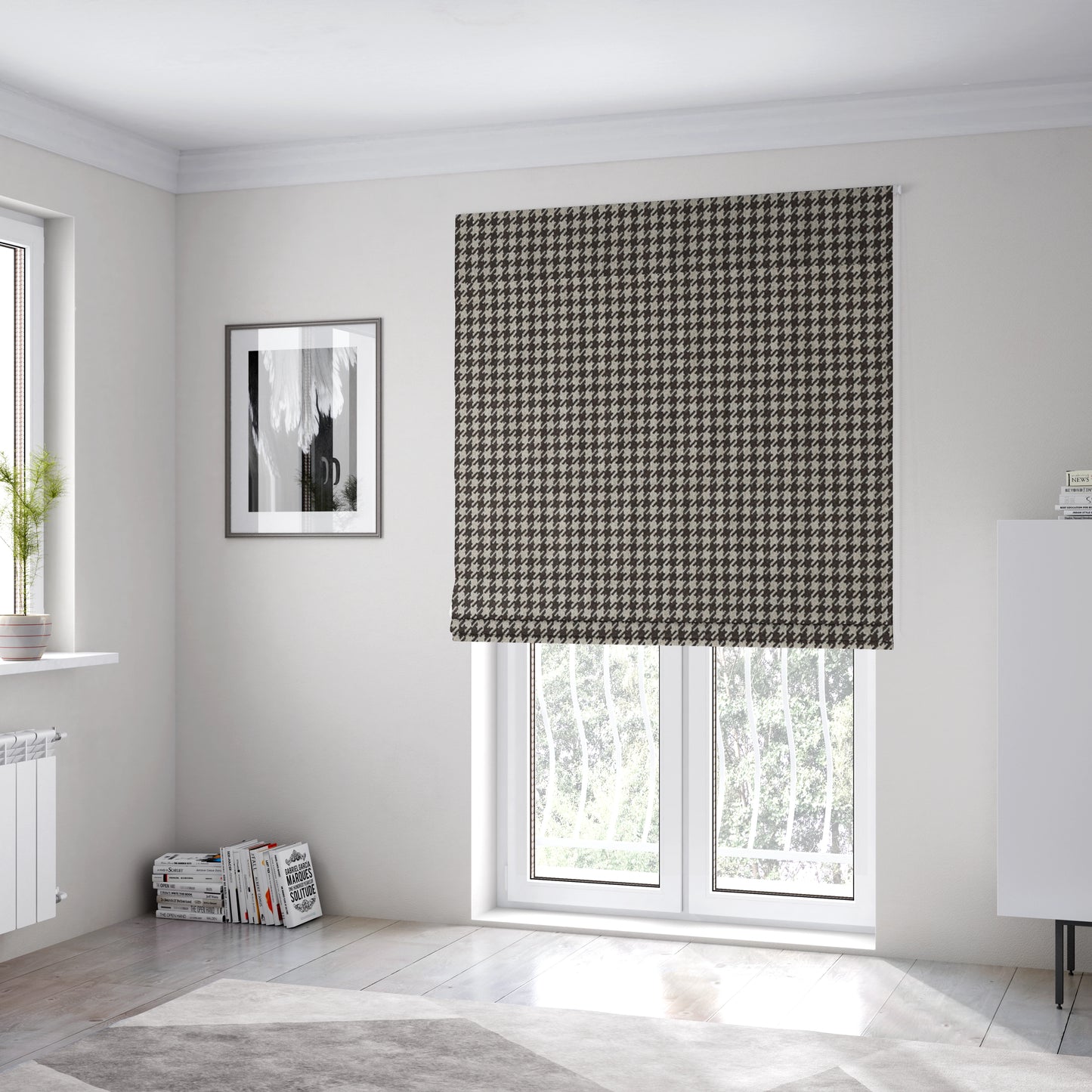 Berwick Houndstooth Pattern Jacquard Flat Weave Brown Colour Upholstery Furnishing Fabric CTR-1143 - Roman Blinds