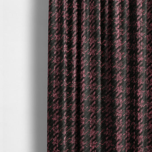 Berwick Houndstooth Pattern Jacquard Flat Weave Burgundy Colour Upholstery Furnishing Fabric CTR-1145 - Made To Measure Curtains