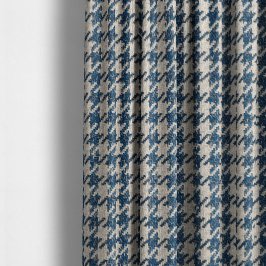 Berwick Houndstooth Pattern Jacquard Flat Weave Blue Colour Upholstery Furnishing Fabric CTR-1146 - Made To Measure Curtains