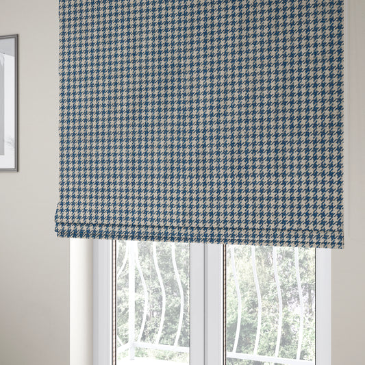 Berwick Houndstooth Pattern Jacquard Flat Weave Blue Colour Upholstery Furnishing Fabric CTR-1146 - Roman Blinds