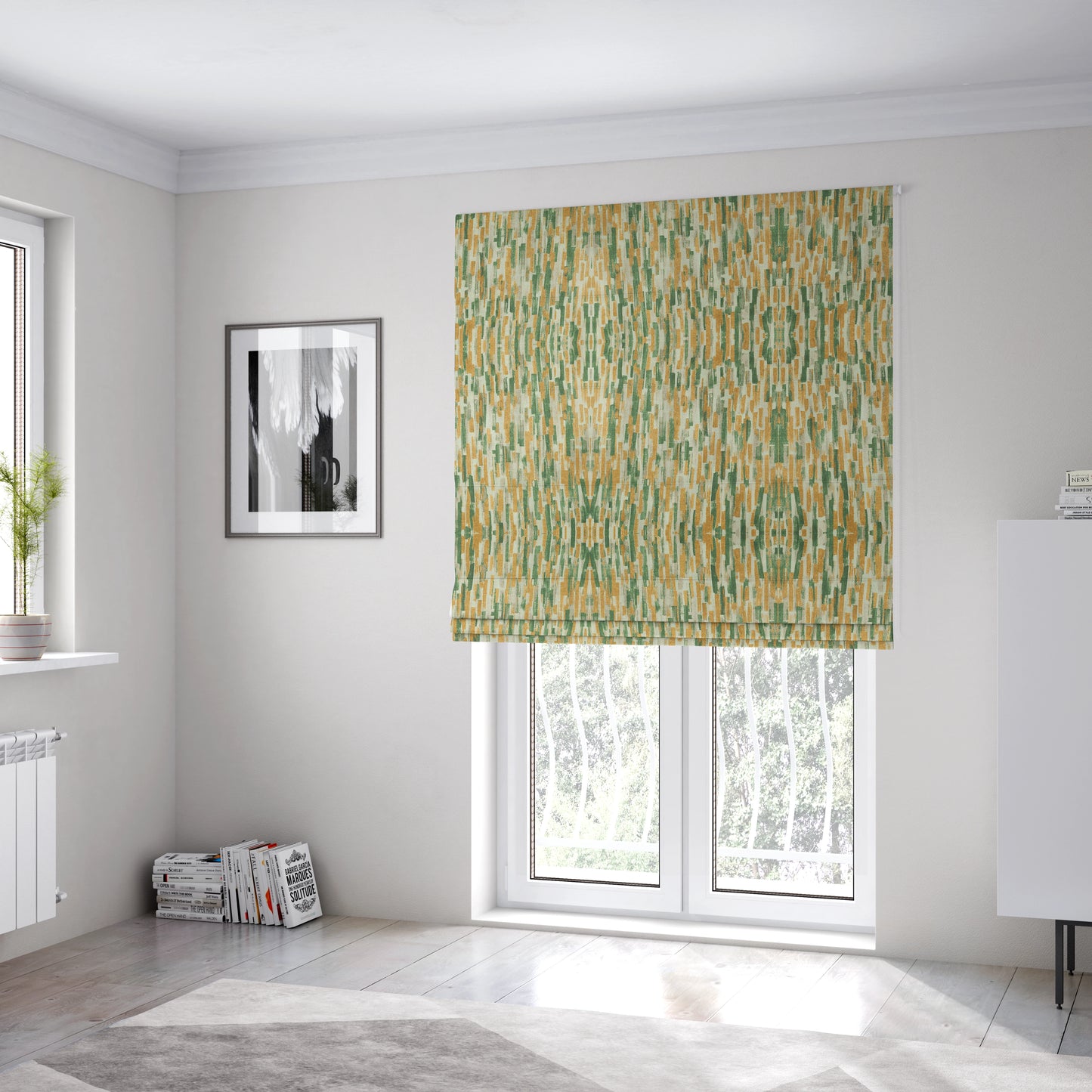 Fraser Brushed Pattern Flat Velour Green Yellow Colour Upholstery Furnishing Fabric CTR-1147 - Roman Blinds