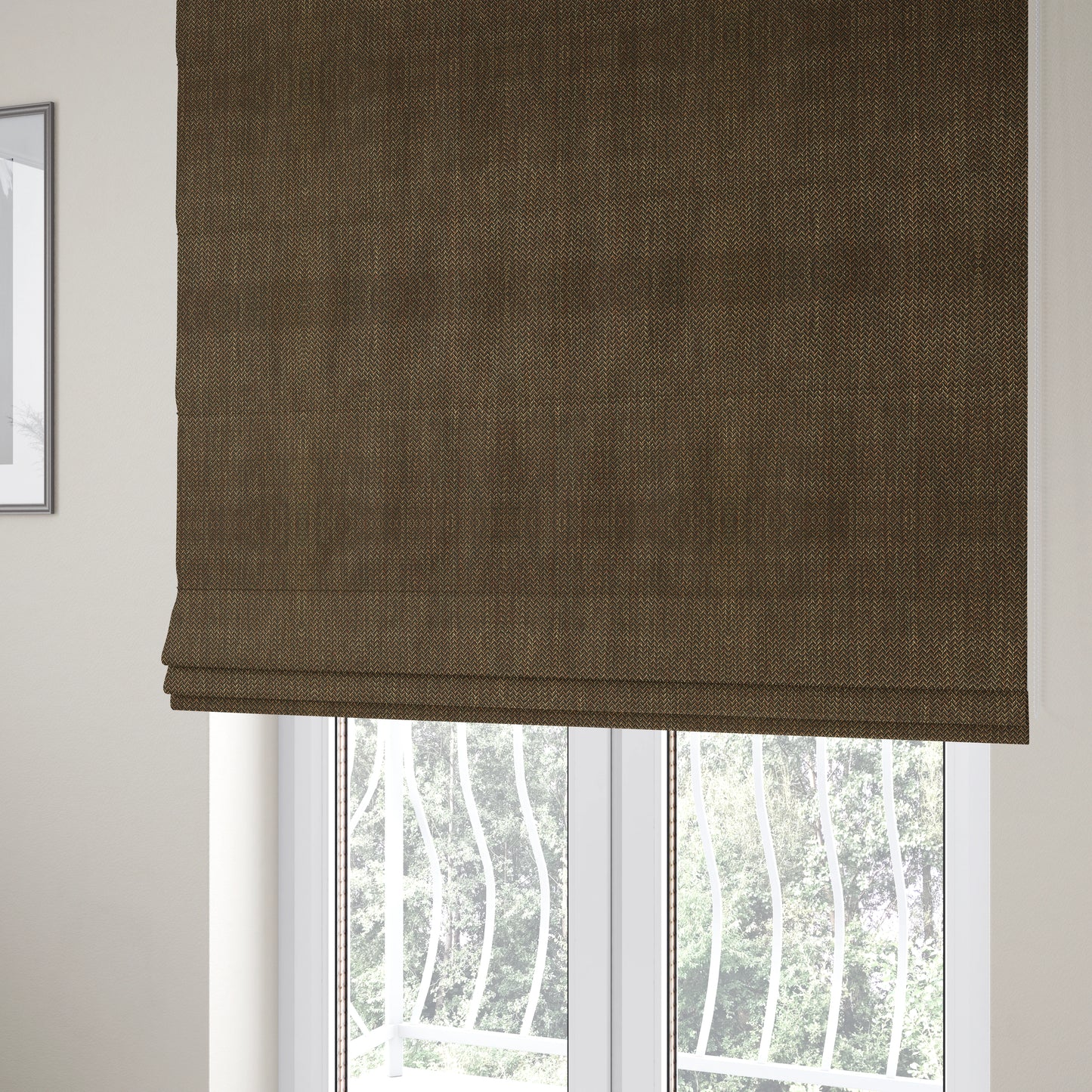 Majesty Herringbone Weave Chenille Black Brown Colour Upholstery Furnishing Fabric CTR-1154 - Roman Blinds