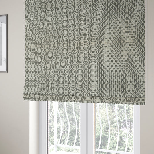 Elemental Collection Hexagon Pattern Soft Wool Textured Grey White Colour Upholstery Fabric CTR-116 - Roman Blinds