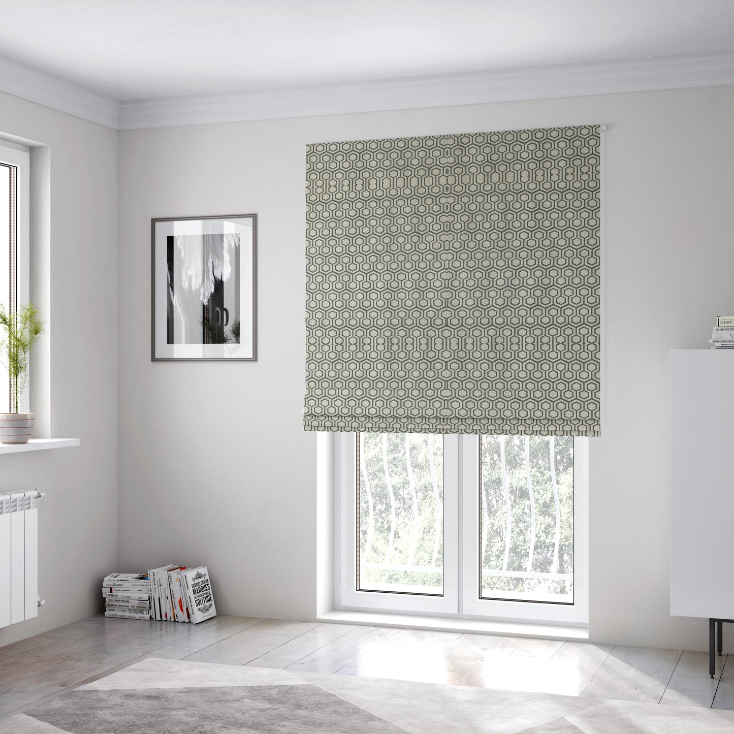 Elemental Collection Hexagon Pattern Soft Wool Textured Grey White Colour Upholstery Fabric CTR-116 - Roman Blinds