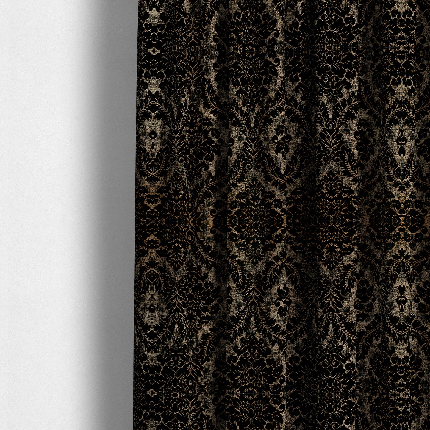 Kimberley Damask Pattern Soft Chenille Upholstery Fabric In Black Colour CTR-1161 - Made To Measure Curtains