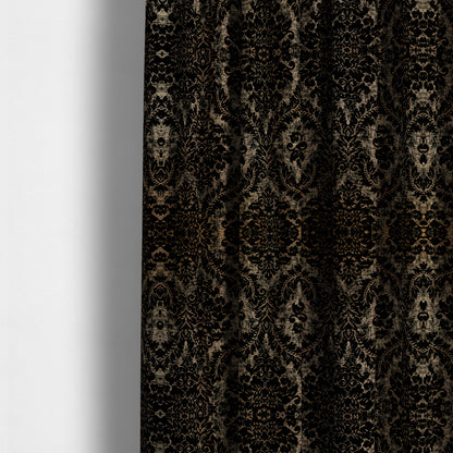 Kimberley Damask Pattern Soft Chenille Upholstery Fabric In Black Colour CTR-1161 - Made To Measure Curtains