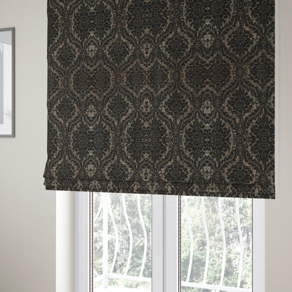 Kimberley Damask Pattern Soft Chenille Upholstery Fabric In Black Colour CTR-1161 - Roman Blinds