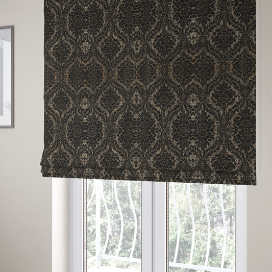 Kimberley Damask Pattern Soft Chenille Upholstery Fabric In Black Colour CTR-1161 - Roman Blinds