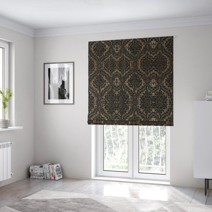 Kimberley Damask Pattern Soft Chenille Upholstery Fabric In Black Colour CTR-1161 - Roman Blinds