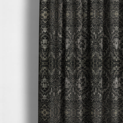 Kimberley Damask Pattern Soft Chenille Upholstery Fabric In Grey Colour CTR-1162 - Made To Measure Curtains