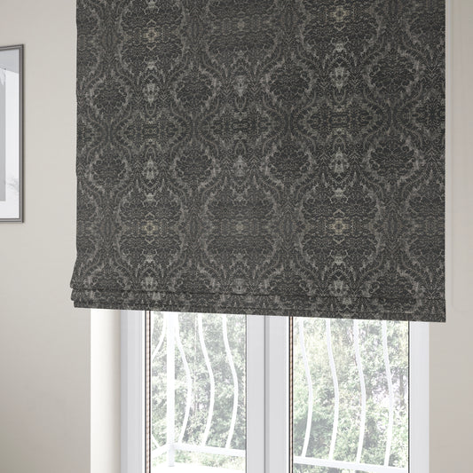 Kimberley Damask Pattern Soft Chenille Upholstery Fabric In Grey Colour CTR-1162 - Roman Blinds