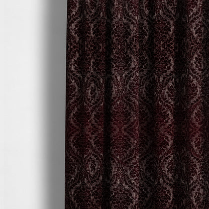 Kimberley Damask Pattern Soft Chenille Upholstery Fabric In Maroon Red Colour CTR-1163 - Made To Measure Curtains