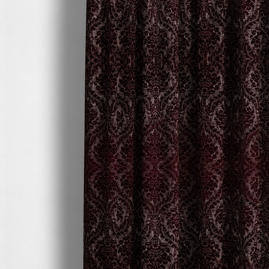 Kimberley Damask Pattern Soft Chenille Upholstery Fabric In Maroon Red Colour CTR-1163 - Made To Measure Curtains