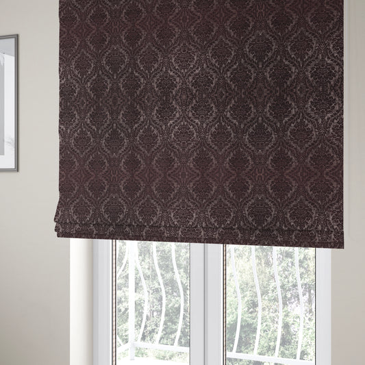 Kimberley Damask Pattern Soft Chenille Upholstery Fabric In Maroon Red Colour CTR-1163 - Roman Blinds