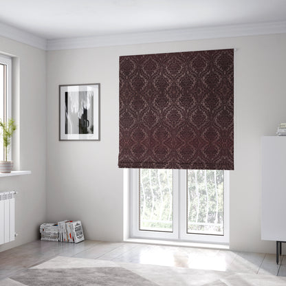 Kimberley Damask Pattern Soft Chenille Upholstery Fabric In Maroon Red Colour CTR-1163 - Roman Blinds